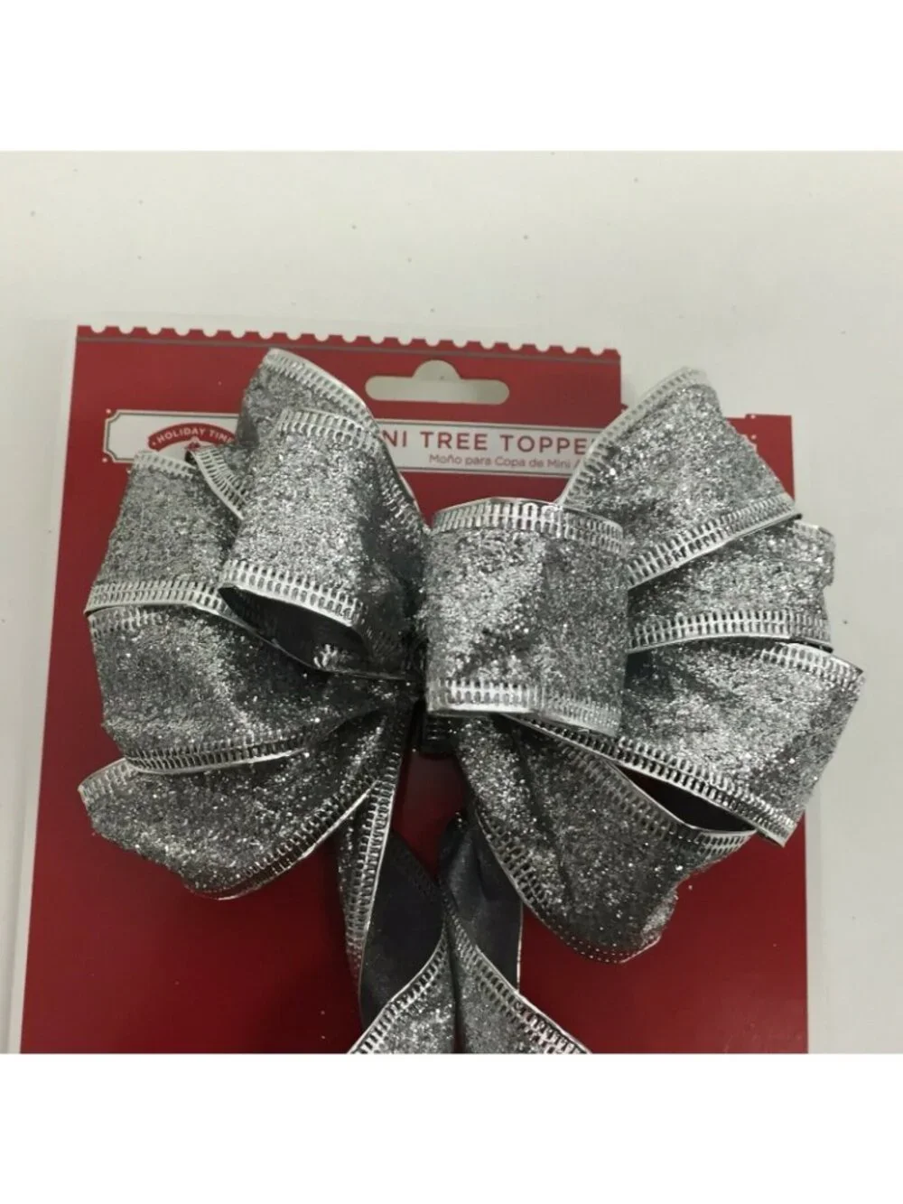 Holiday Time Silver Glitter Narrow Wired Edge Christmas Gift Bow Package Wedding